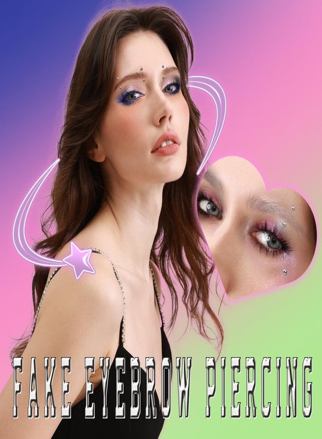 YGDZ Face Gems, Fake Piercings Nose Stud Silver, Fake Eyebrow Piercing, Stick On Face Stickers, Lip Stud, Rave Accessories, Y2k Makeup For Women Men - Image 2